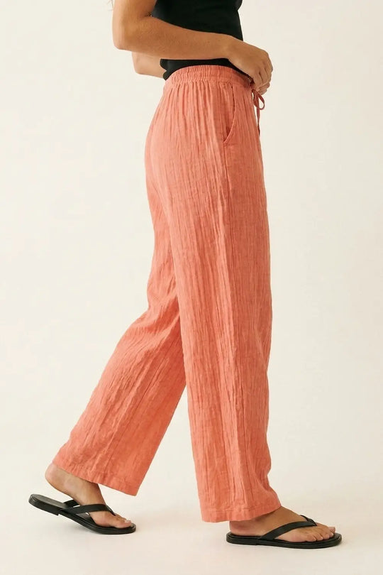 Coral Wide Leg Pants with sheer Crinkled fabric - Pants