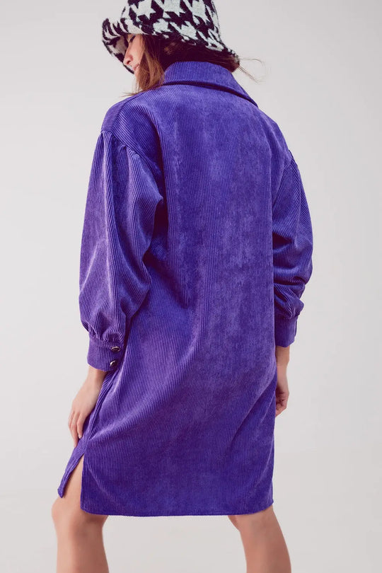 Cord mini shirt dress in purple - Dresses