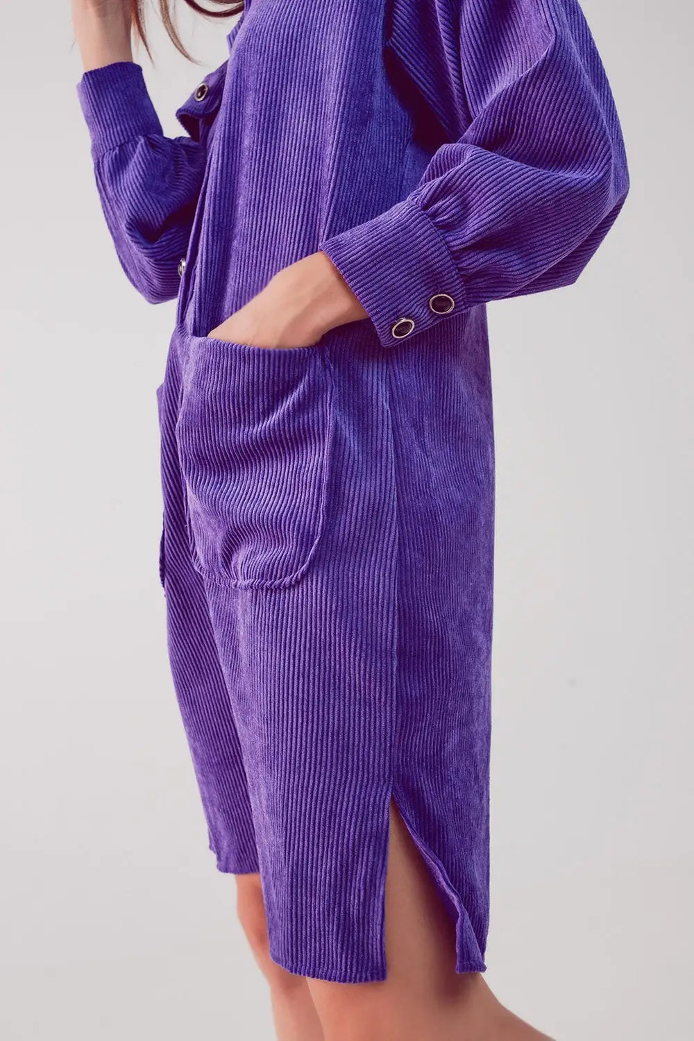 Cord mini shirt dress in purple - Dresses
