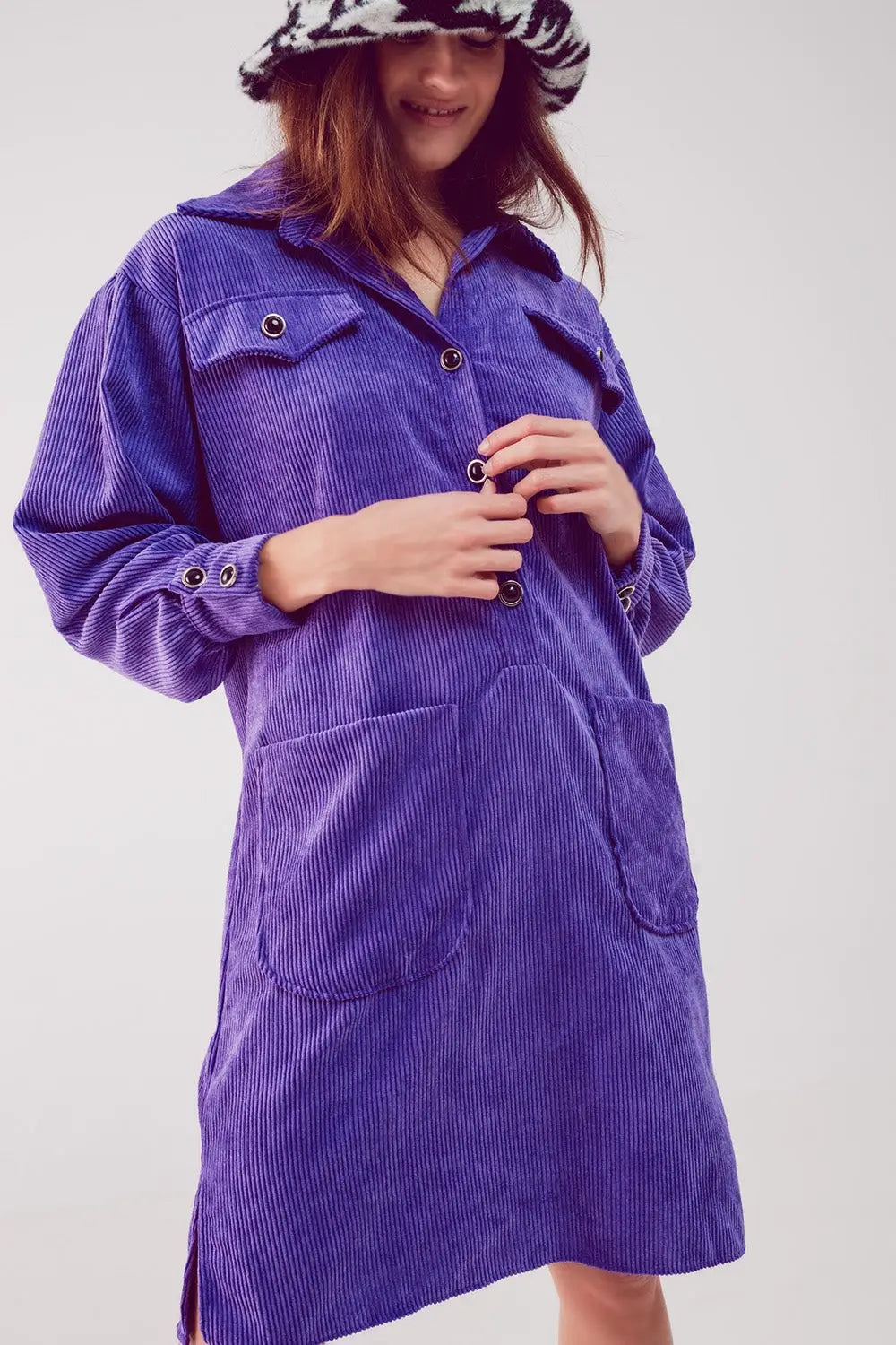 Cord mini shirt dress in purple - Dresses