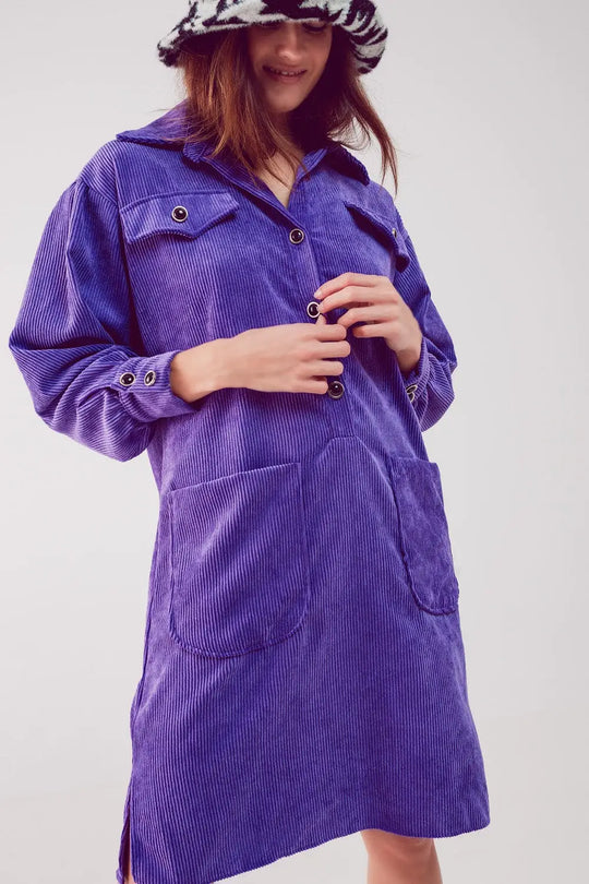 Cord mini shirt dress in purple - Dresses