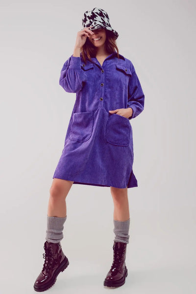 Cord mini shirt dress in purple - Dresses