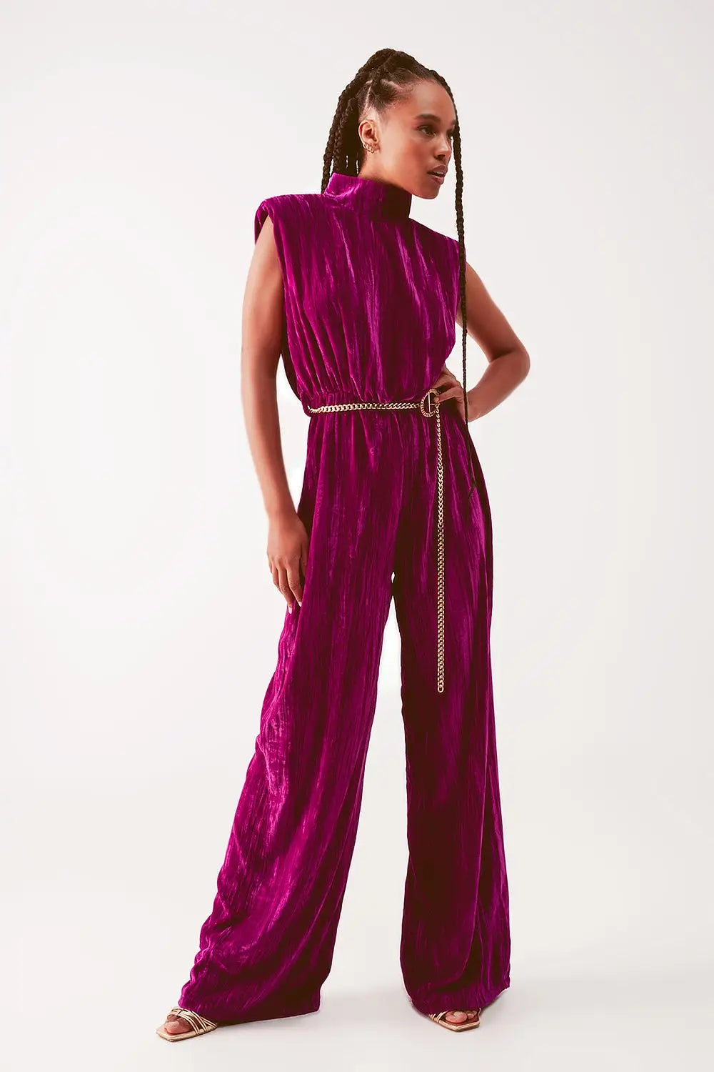 Cord waist belt jumpsuit in purple - Dresses