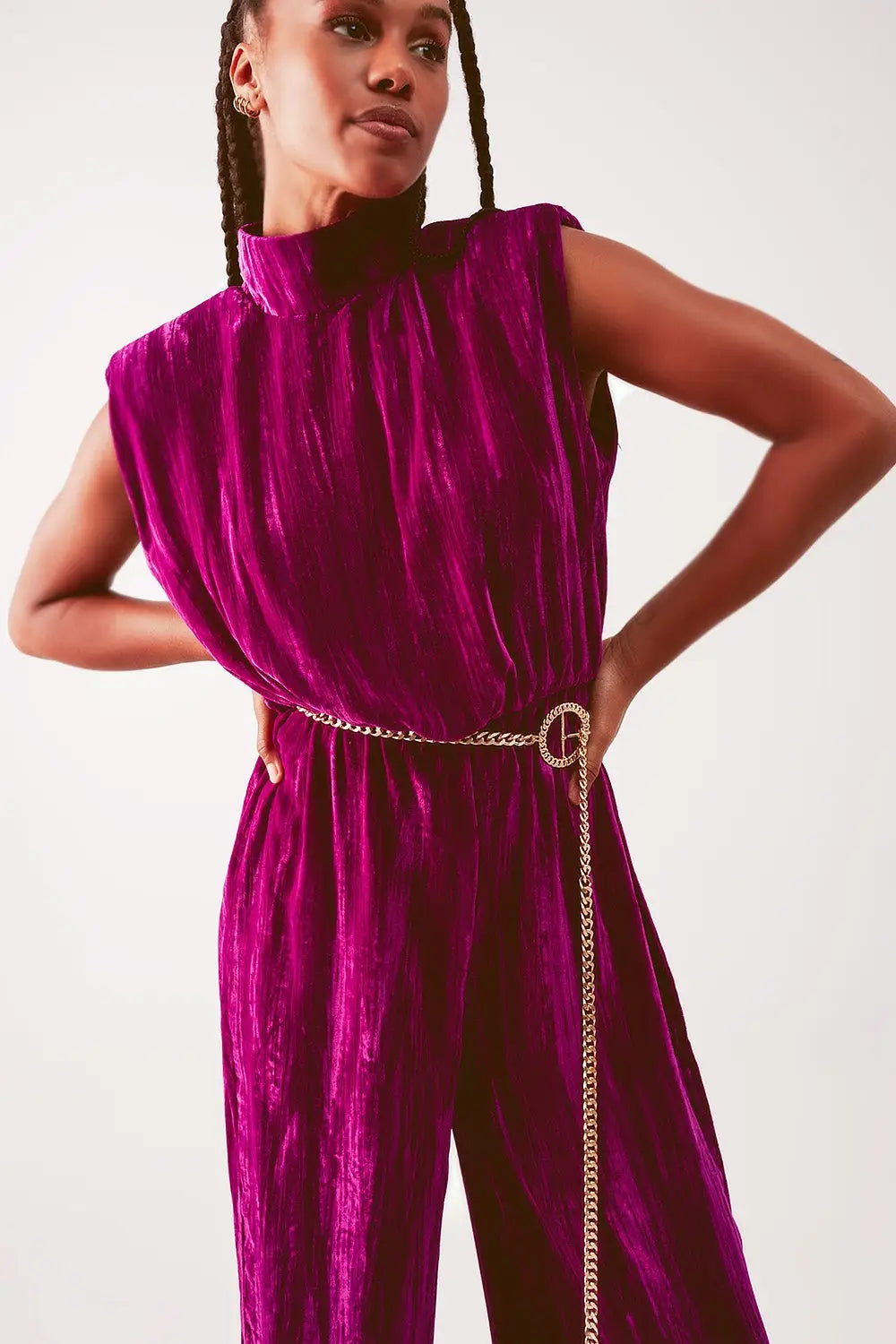 Cord waist belt jumpsuit in purple - Dresses