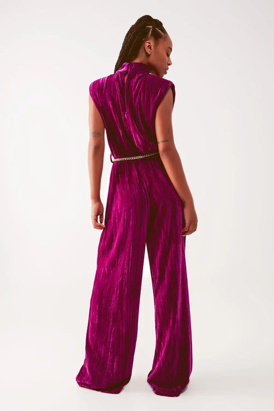 Cord waist belt jumpsuit in purple - Dresses