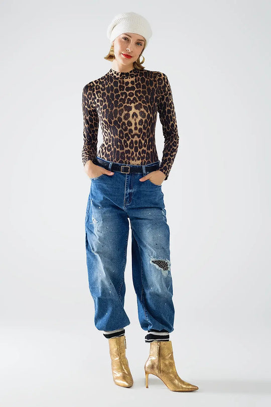 Corps en Spandex imprimé léopard avec manches longues - Tops