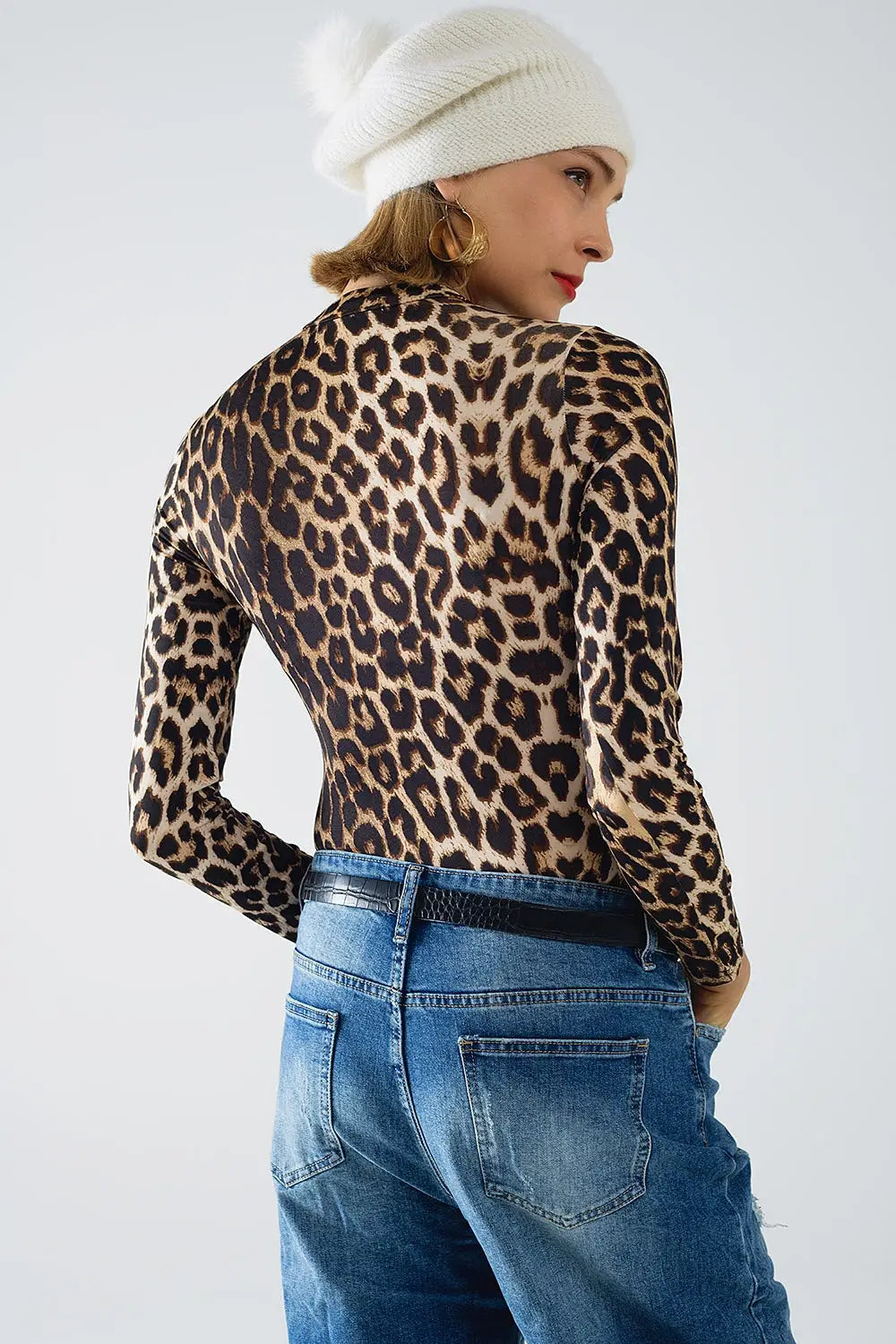 Corps en Spandex imprimé léopard avec manches longues - Tops