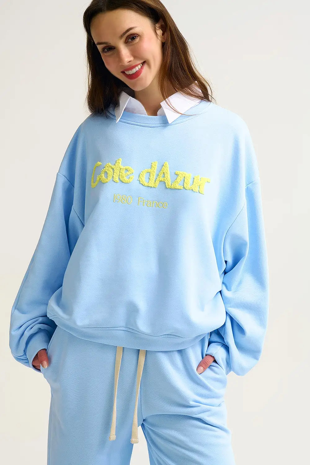 Q2 Côte d'Azur - Sweat brodé - Bleu pastel