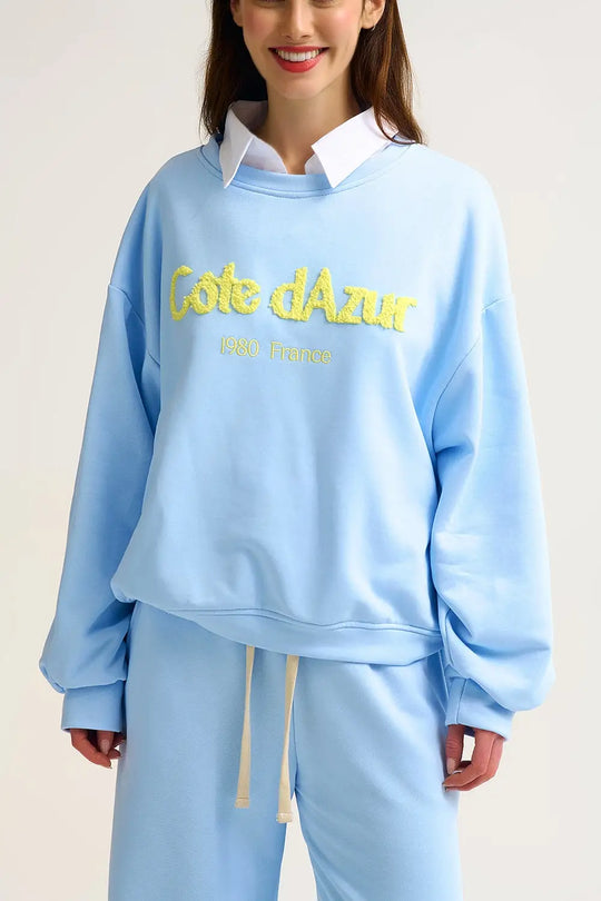 Côte d’Azur - Sweat brodé - Bleu pastel - One Size / bleu - Pulls