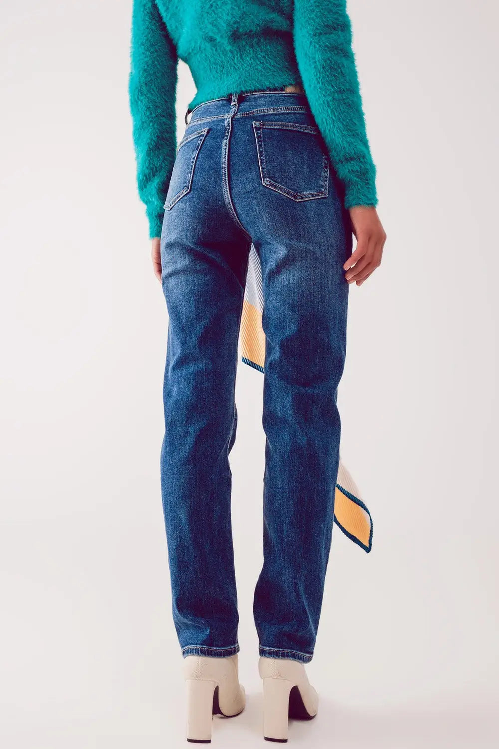 Cotton blend high waist straight leg jeans in deep blue - Jeans