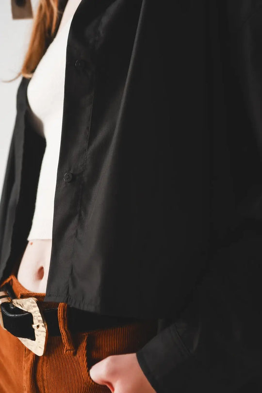 Cotton blend oversized shirt in black - Shirts