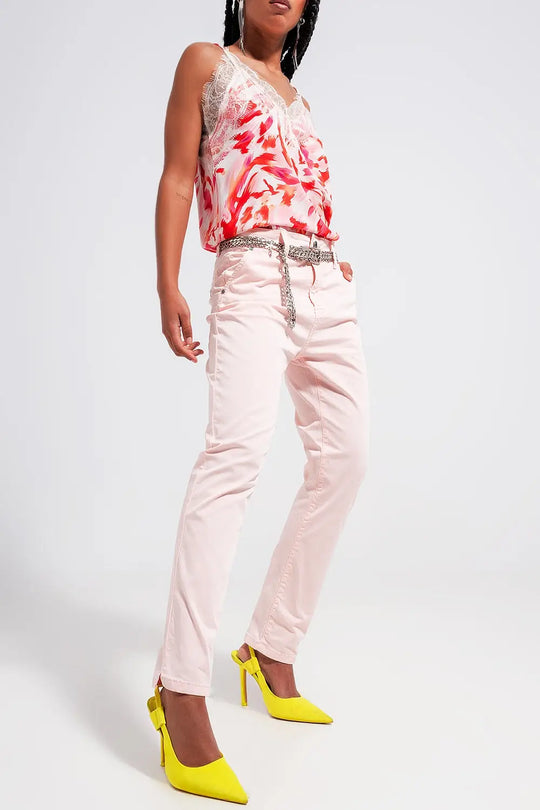 Cotton blend pants in pink - Jeans