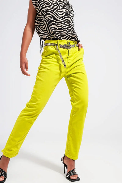 Cotton blend pants in yellow - Jeans