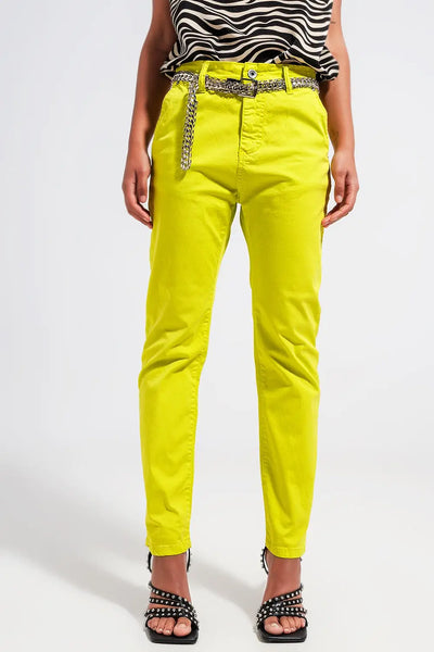Cotton blend pants in yellow - Jeans