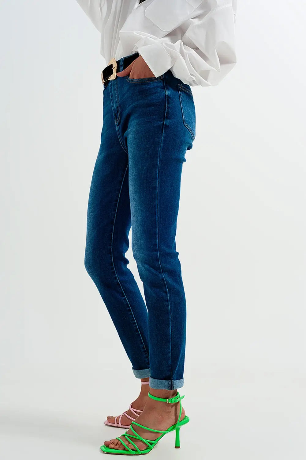 Cotton blend skinny jeans in dark blue - Jeans