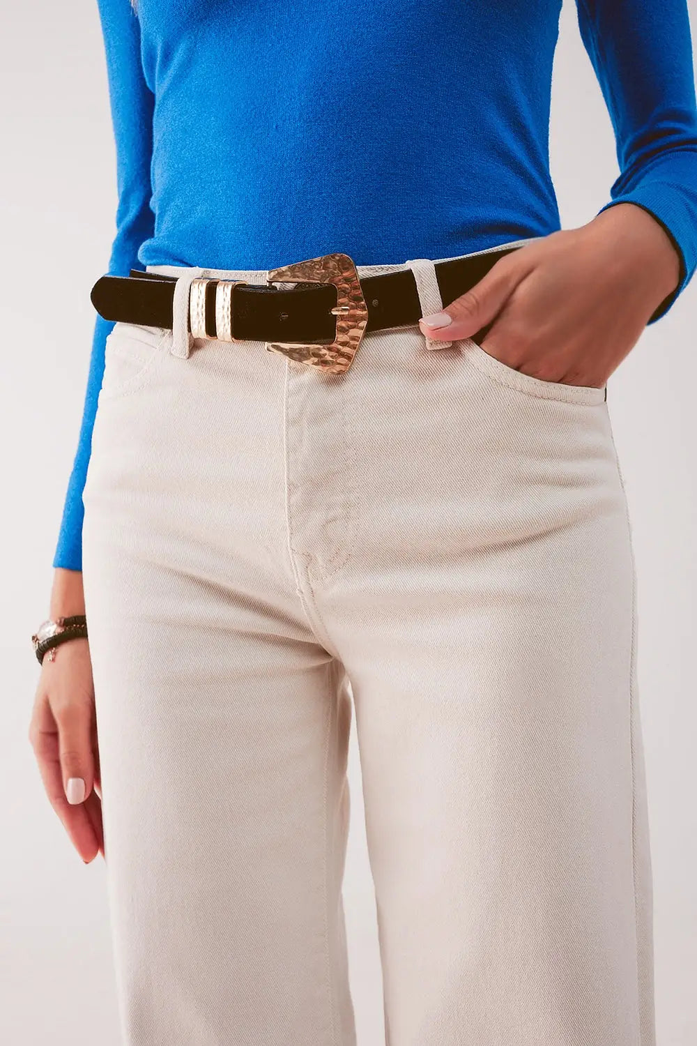 Cotton blend wide leg jeans in beige - Jeans