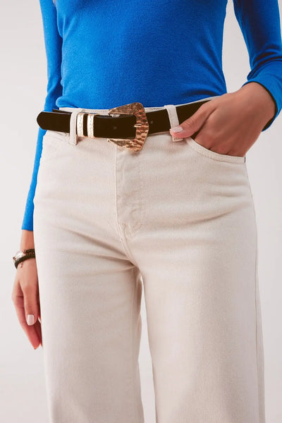 Cotton blend wide leg jeans in beige - Jeans
