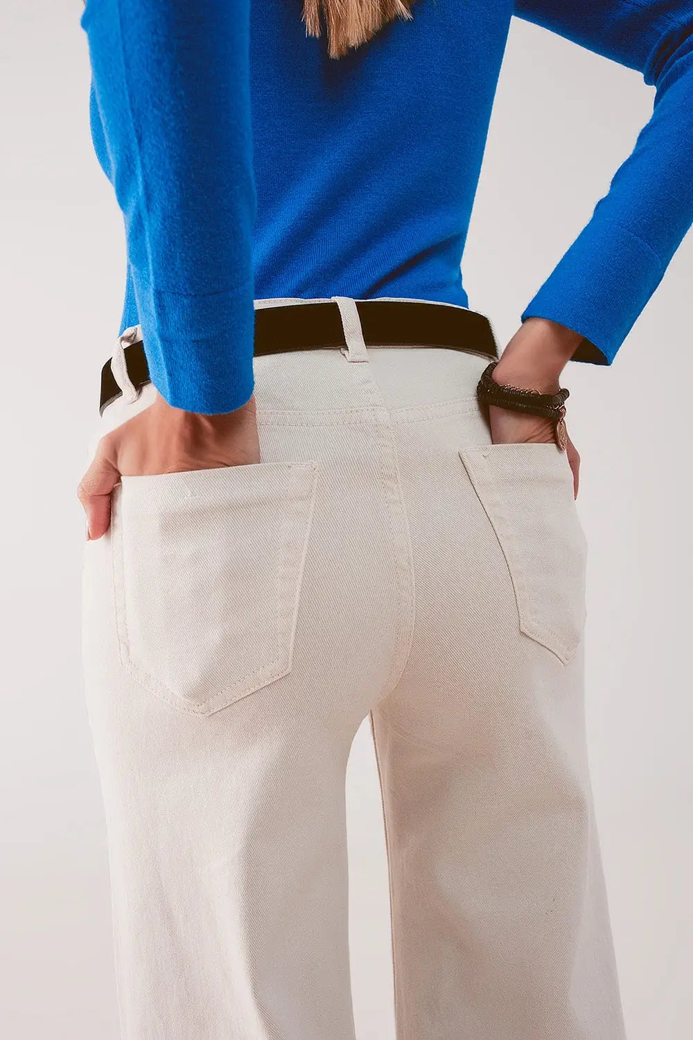 Cotton blend wide leg jeans in beige - Jeans