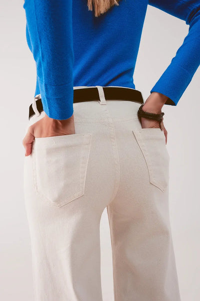 Cotton blend wide leg jeans in beige - Jeans