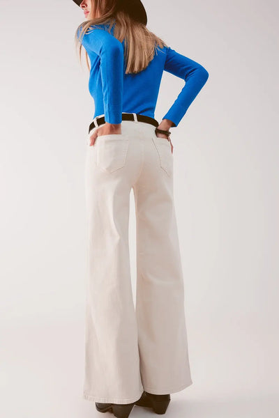 Cotton blend wide leg jeans in beige - Jeans