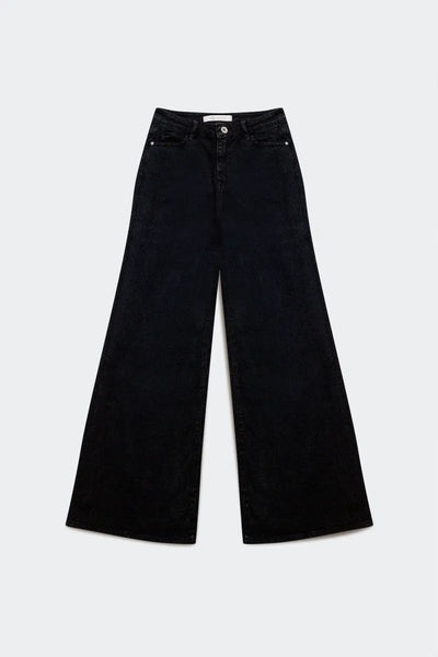 Cotton blend wide leg jeans in black - Jeans