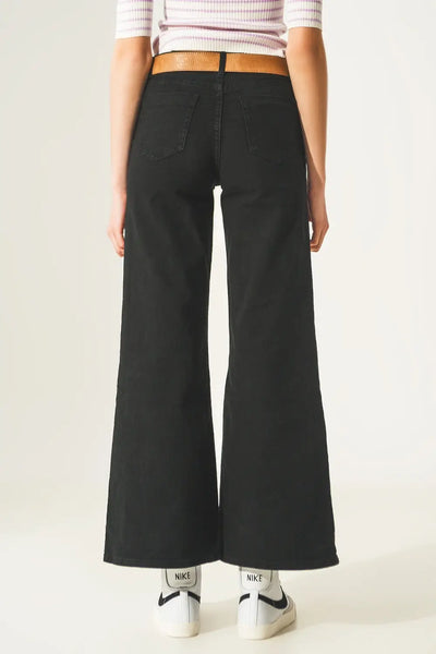 Cotton blend wide leg jeans in black - Jeans