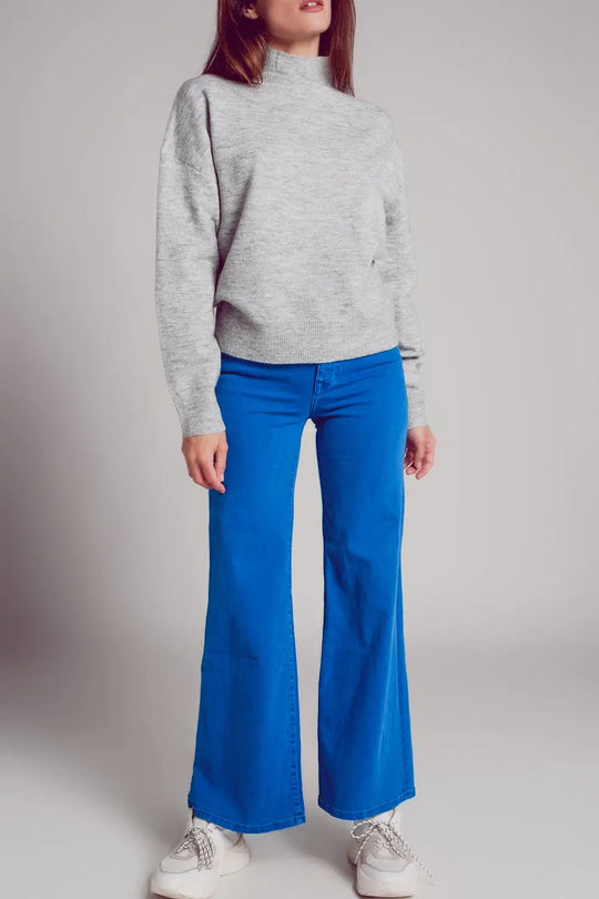 Cotton blend wide leg jeans in blue - Jeans