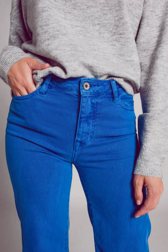 Cotton blend wide leg jeans in blue - Jeans