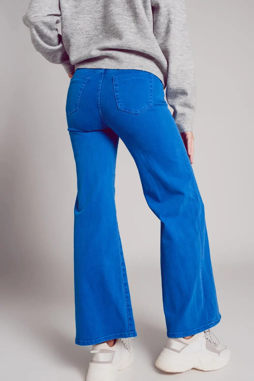 Cotton blend wide leg jeans in blue - Jeans