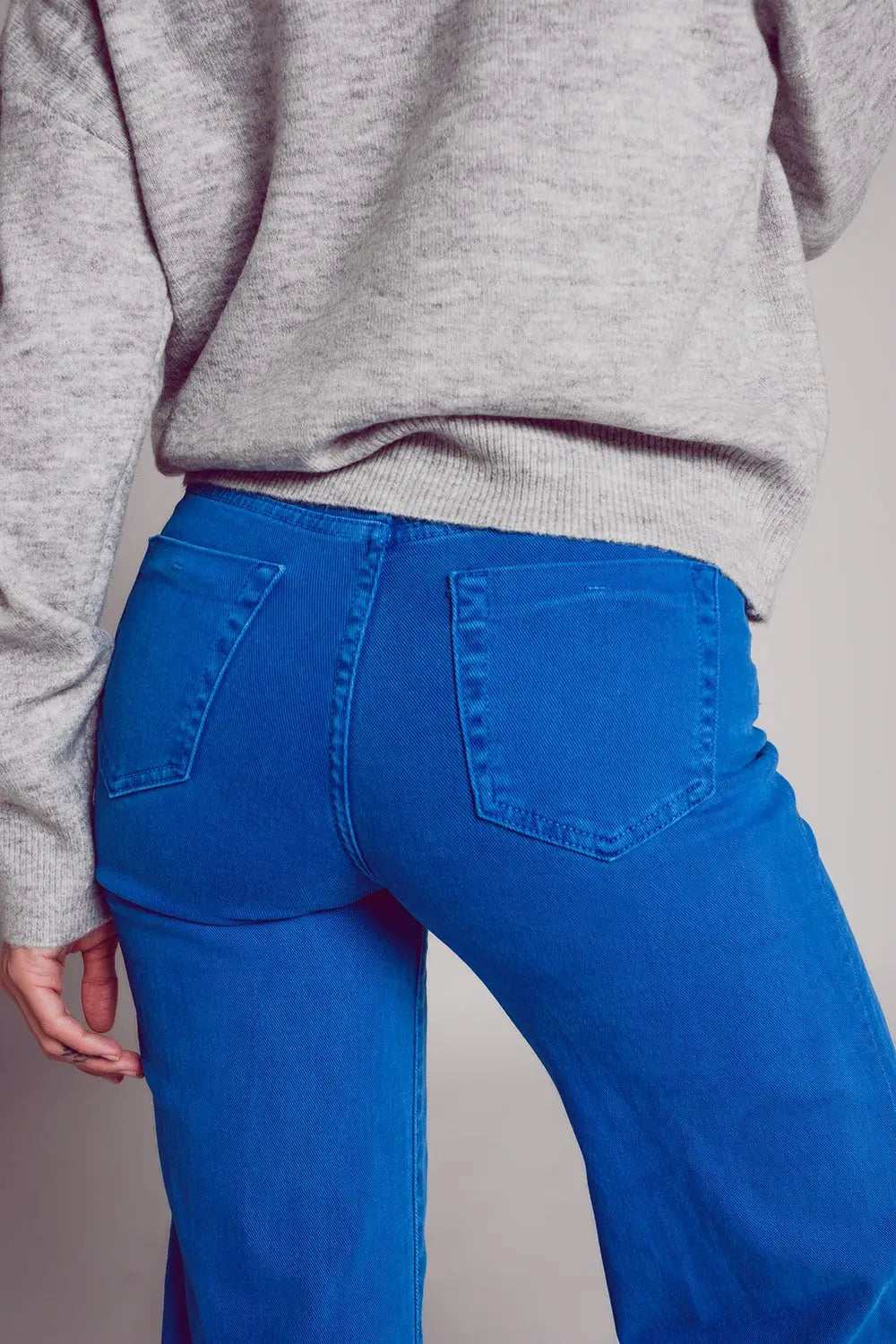 Cotton blend wide leg jeans in blue - Jeans