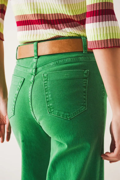 Cotton blend wide leg jeans in green - Jeans