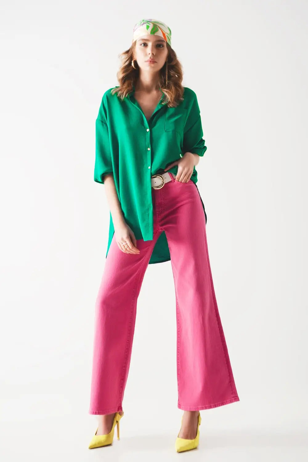 Cotton blend wide leg jeans in pink - Jeans