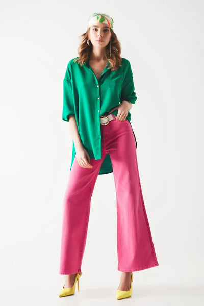 Cotton blend wide leg jeans in pink - Jeans