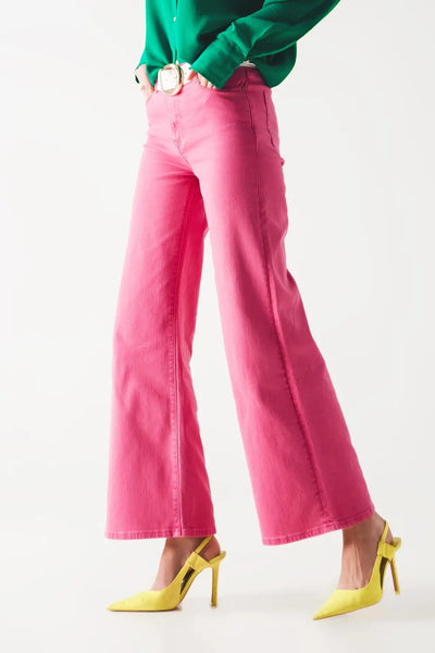 Cotton blend wide leg jeans in pink - Jeans