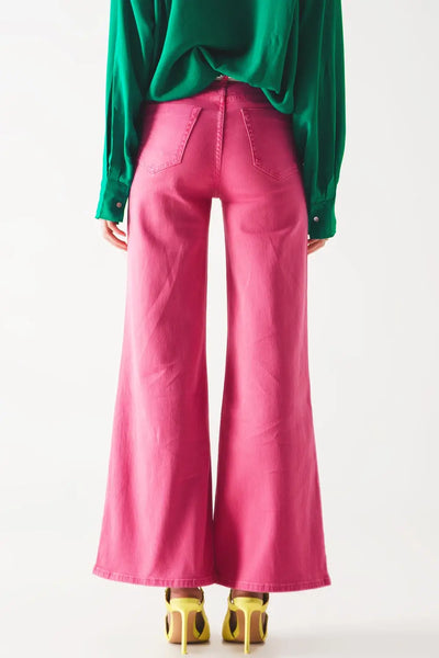 Cotton blend wide leg jeans in pink - Jeans