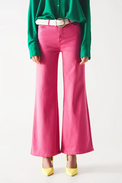 Cotton blend wide leg jeans in pink - Jeans