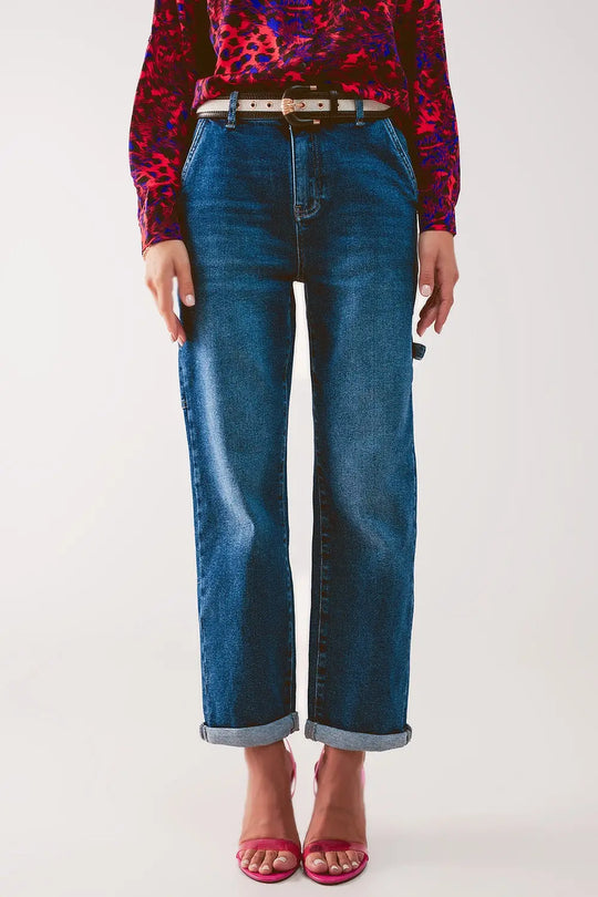 Cotton boyfriend jeans with stretch in medium blue - Jeans