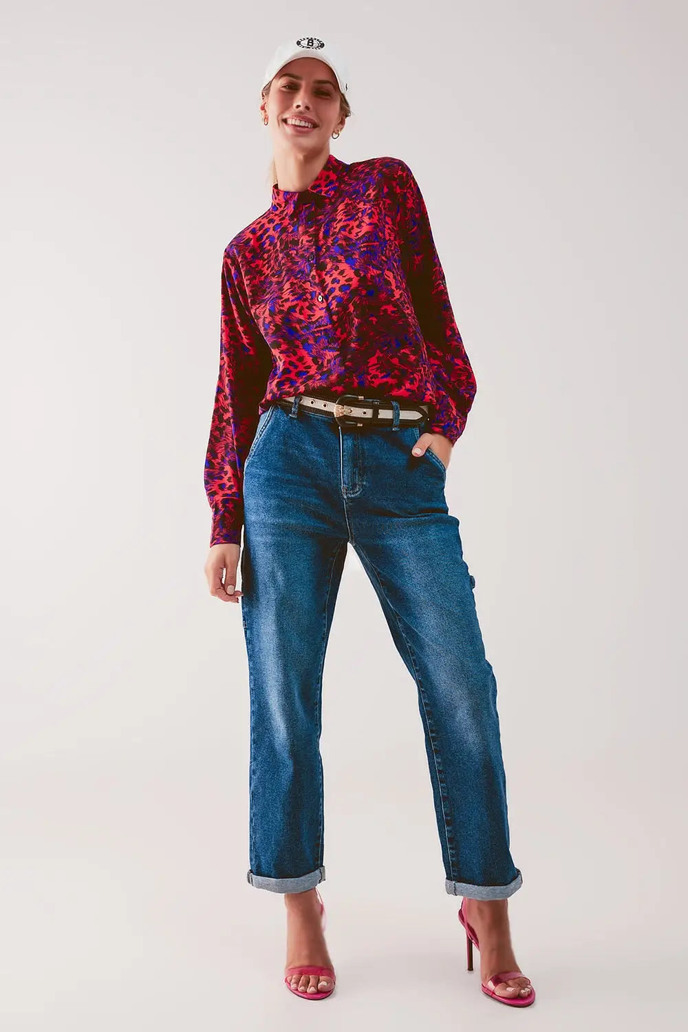 Cotton boyfriend jeans with stretch in medium blue - Jeans