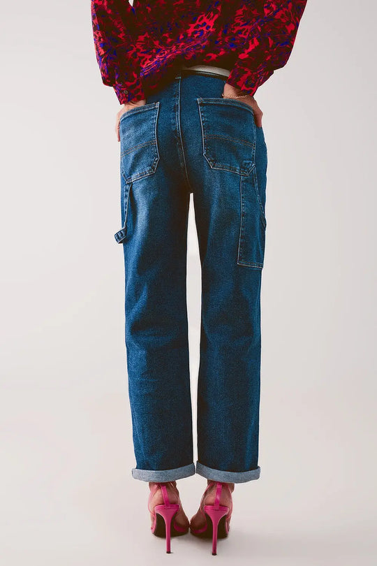 Cotton boyfriend jeans with stretch in medium blue - Jeans
