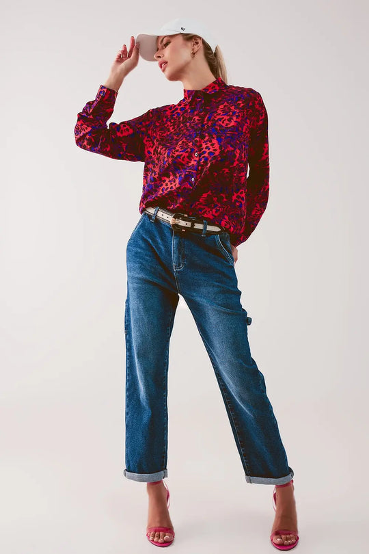 Cotton boyfriend jeans with stretch in medium blue - Jeans