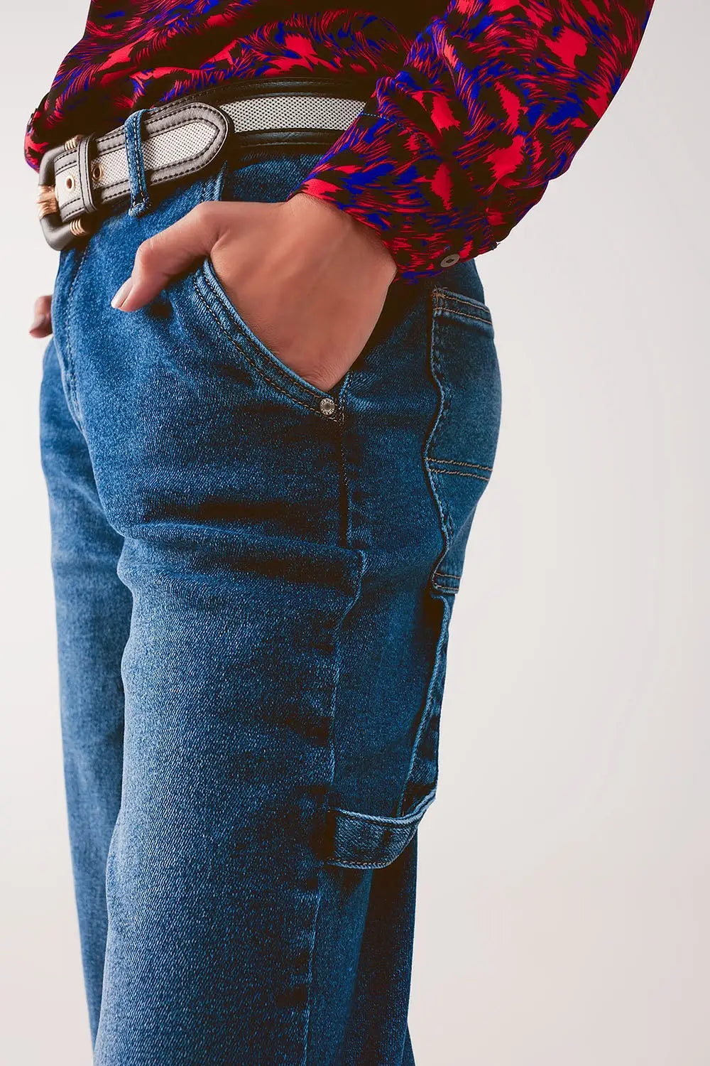 Cotton boyfriend jeans with stretch in medium blue - Jeans