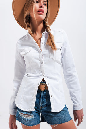 Q2 Cotton denim shirt in white