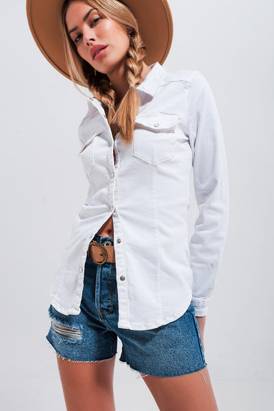 Cotton denim shirt in white