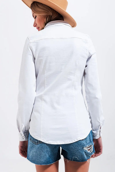Cotton denim shirt in white - Shirts