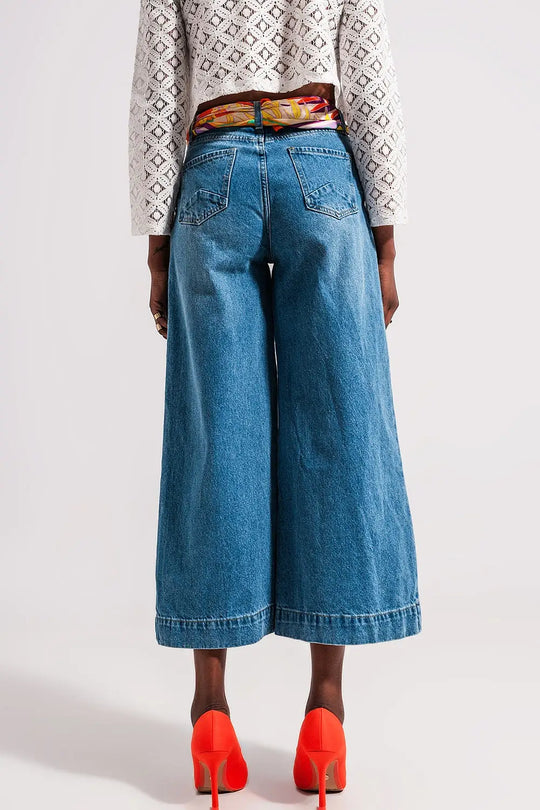 Cotton high waist cropped jeans in mid wash 90s blue - Jeans