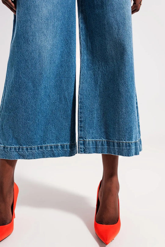 Cotton high waist cropped jeans in mid wash 90s blue - Jeans
