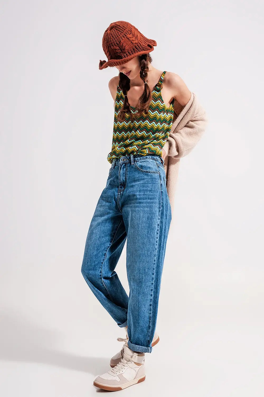 Cotton high waist mom jeans in medium blue - Jeans