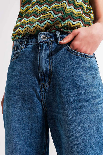 Cotton high waist mom jeans in medium blue - Jeans