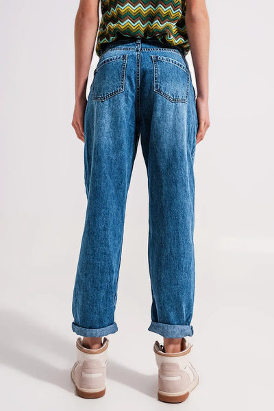 Cotton high waist mom jeans in medium blue - Jeans