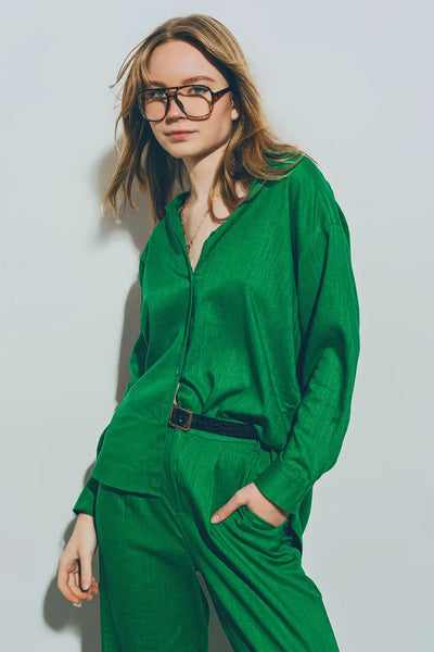 Cotton Loose Fit Shirt in green - Shirts